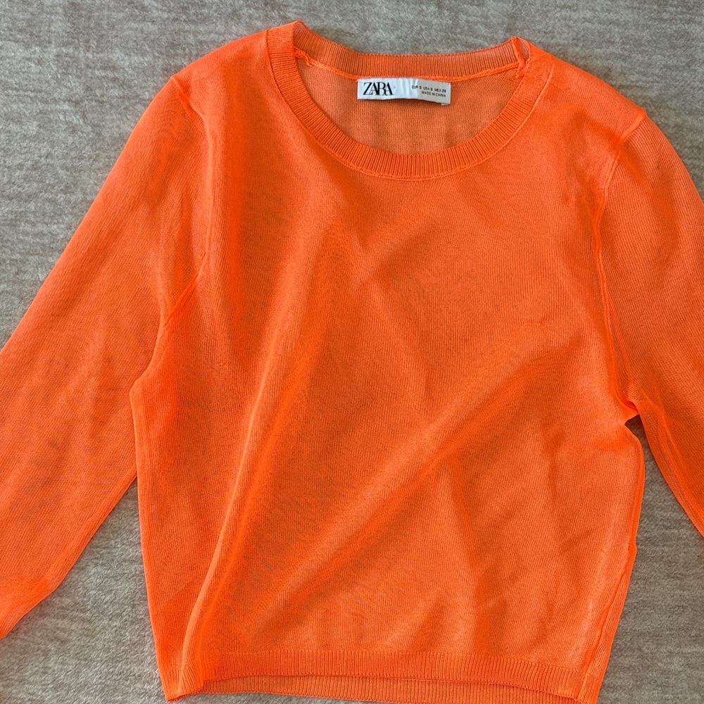 Zara Women's Vibrant Orange Crew Neck Sweater